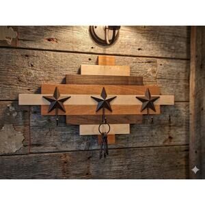Solid Walnut, Maple, and Mahogany wall decor with decorative star hooks